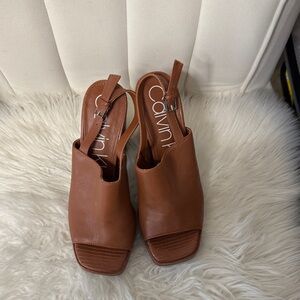 Calvin Klein Women's Brown Open-Toe Mules